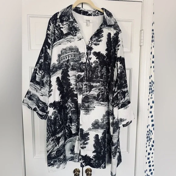 COS Black and White Scenic Print Midi Dress - Picture 1 of 7